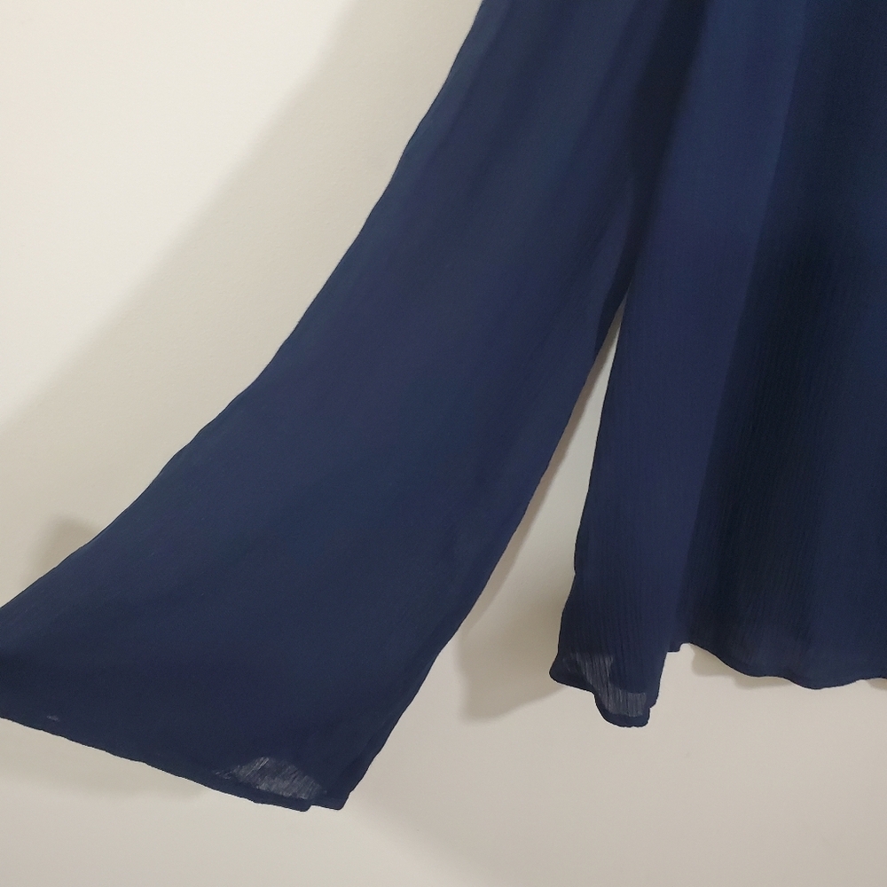 NWOT ModCloth Bells & Giggles Sheer Blouse Navy Blue Flare Sleeve Boho Size XL - Picture 8 of 12